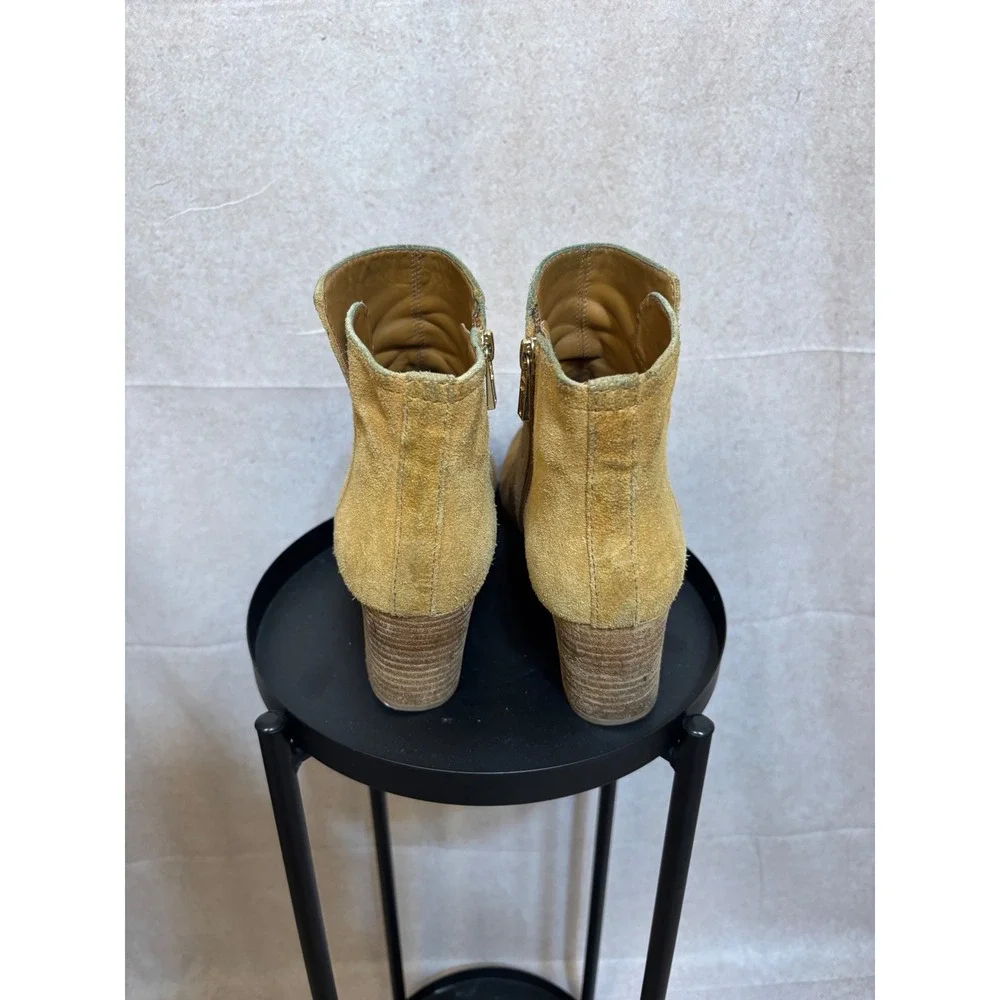 Tory Burch Tan Suede Ankle Boots Block Heel Gold Logo‎ 8.5M 22158347